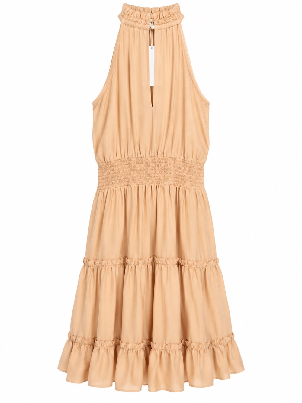 Syzri Fashion Women’s XL Beige Halter Smocked Tiered Dress NWT